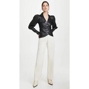 AJE Idyllic Black Faux Leather Wrap Top Long Sleeve Women’s size US 8 AU 12